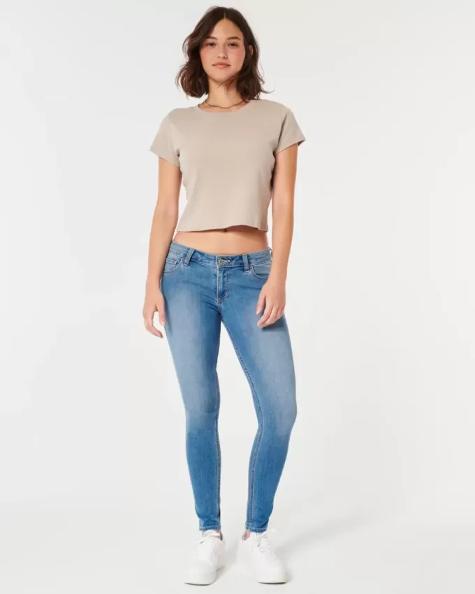 Kurviga låg-Rise Medium Wash Super Skinny Jeans