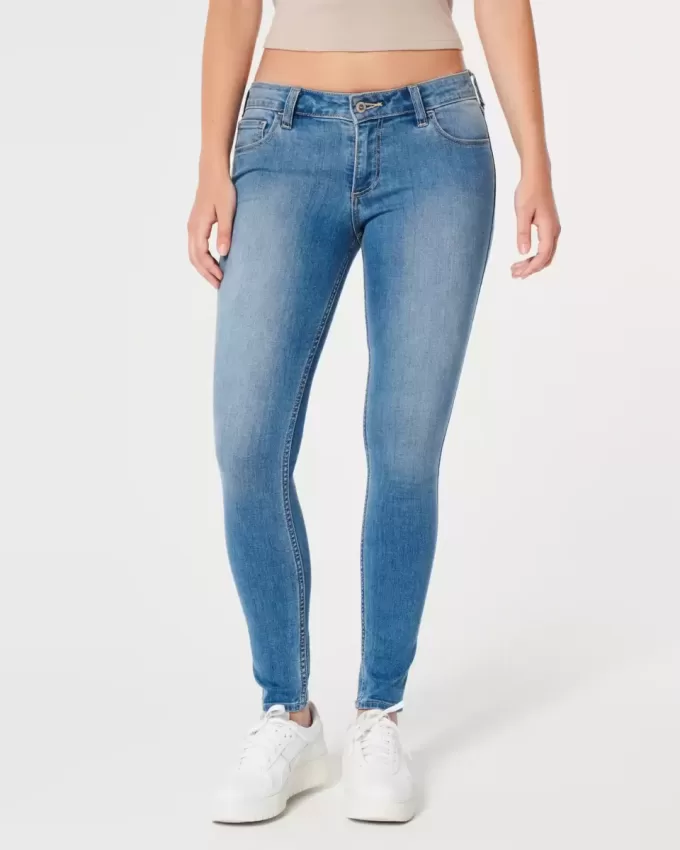 Kurviga låg-Rise Medium Wash Super Skinny Jeans