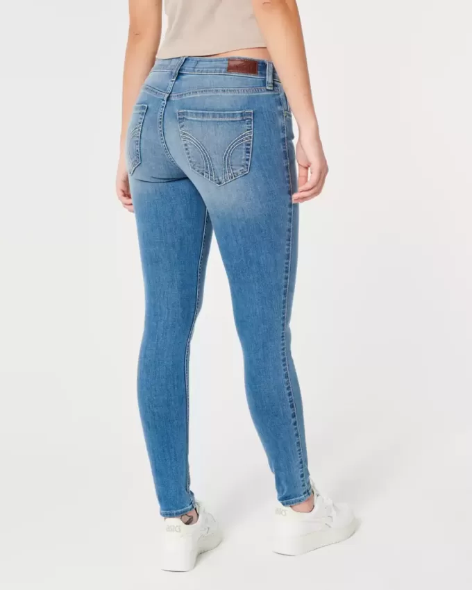 Kurviga låg-Rise Medium Wash Super Skinny Jeans