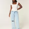 Kurviga låg-Rise Ripped Light Wash Baggy Jeans Kurviga låg-Rise Ripped Light Wash Baggy Jeans