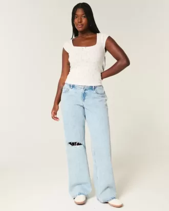 Kurviga låg-Rise Ripped Light Wash Baggy Jeans