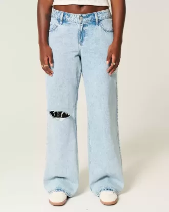 Kurviga låg-Rise Ripped Light Wash Baggy Jeans