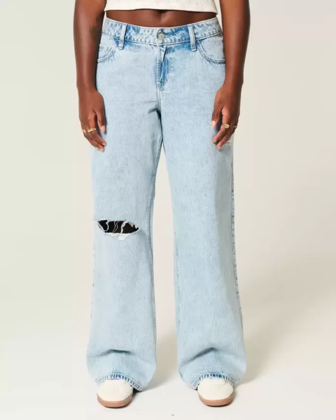 Kurviga låg-Rise Ripped Light Wash Baggy Jeans Kurviga låg-Rise Ripped Light Wash Baggy Jeans