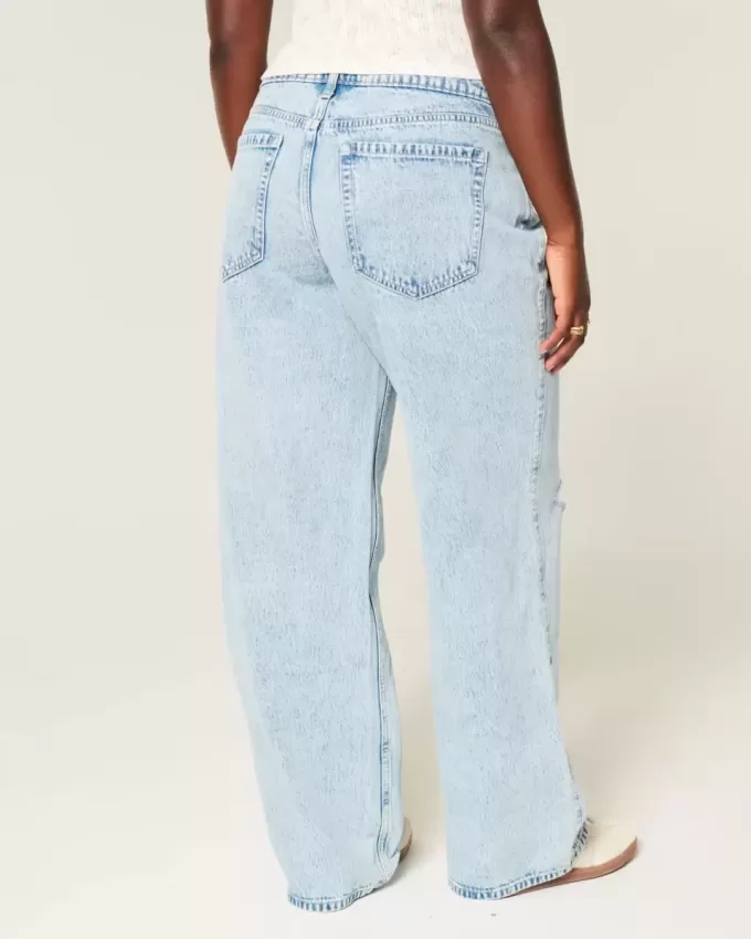 Kurviga låg-Rise Ripped Light Wash Baggy Jeans Kurviga låg-Rise Ripped Light Wash Baggy Jeans
