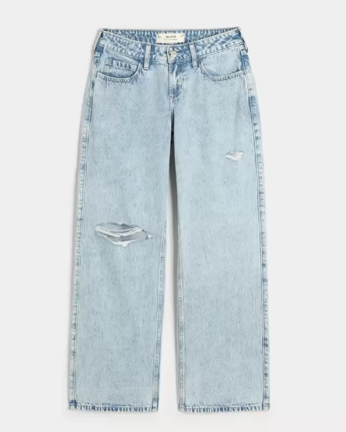 Kurviga låg-Rise Ripped Light Wash Baggy Jeans Kurviga låg-Rise Ripped Light Wash Baggy Jeans