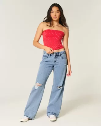 Kurviga låg-Rise Ripped Medium Wash Baggy Jeans Kurviga låg-Rise Ripped Medium Wash Baggy Jeans