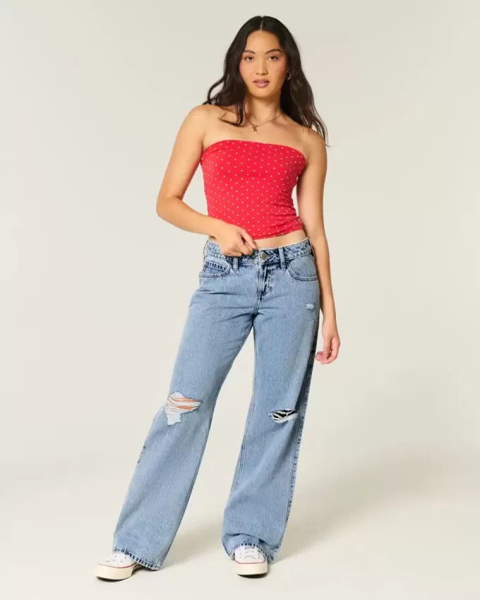 Kurviga låg-Rise Ripped Medium Wash Baggy Jeans Kurviga låg-Rise Ripped Medium Wash Baggy Jeans
