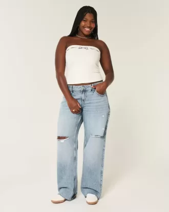 Kurviga låg-Rise Ripped Medium Wash Baggy Jeans Kurviga låg-Rise Ripped Medium Wash Baggy Jeans