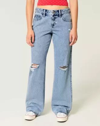Kurviga låg-Rise Ripped Medium Wash Baggy Jeans Kurviga låg-Rise Ripped Medium Wash Baggy Jeans