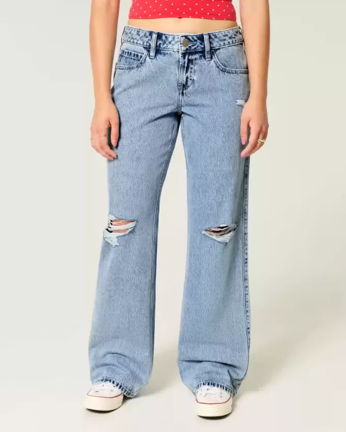 Kurviga låg-Rise Ripped Medium Wash Baggy Jeans Kurviga låg-Rise Ripped Medium Wash Baggy Jeans