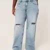 Kurviga låg-Rise Ripped Medium Wash Baggy Jeans Kurviga låg-Rise Ripped Medium Wash Baggy Jeans