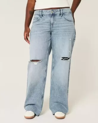 Kurviga låg-Rise Ripped Medium Wash Baggy Jeans Kurviga låg-Rise Ripped Medium Wash Baggy Jeans
