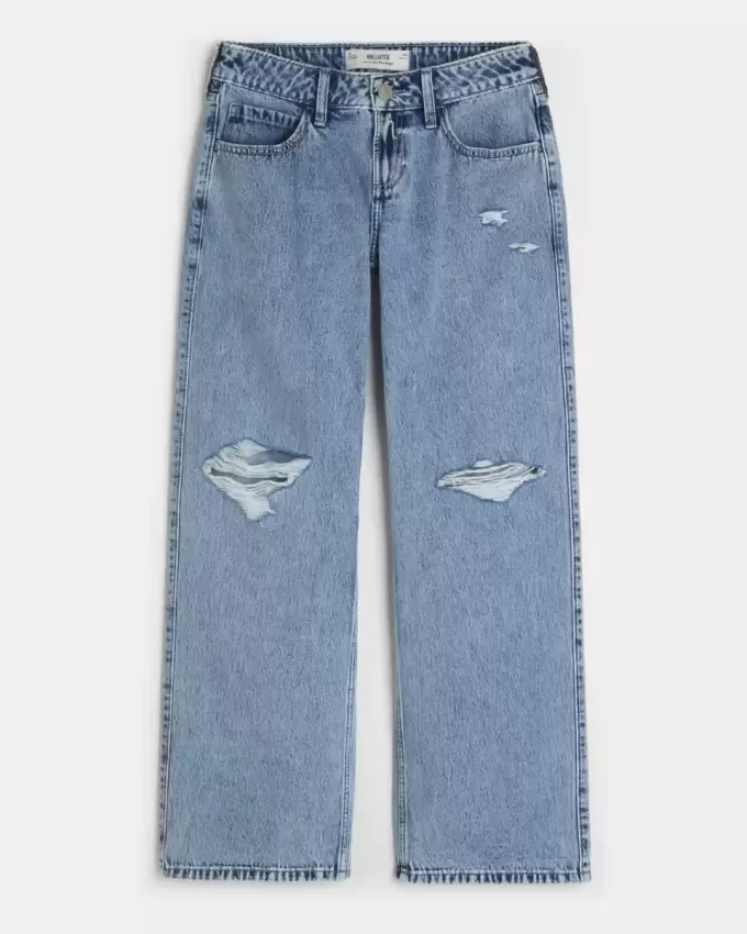 Kurviga låg-Rise Ripped Medium Wash Baggy Jeans Kurviga låg-Rise Ripped Medium Wash Baggy Jeans