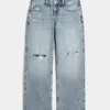 Kurviga låg-Rise Ripped Medium Wash Baggy Jeans Kurviga låg-Rise Ripped Medium Wash Baggy Jeans