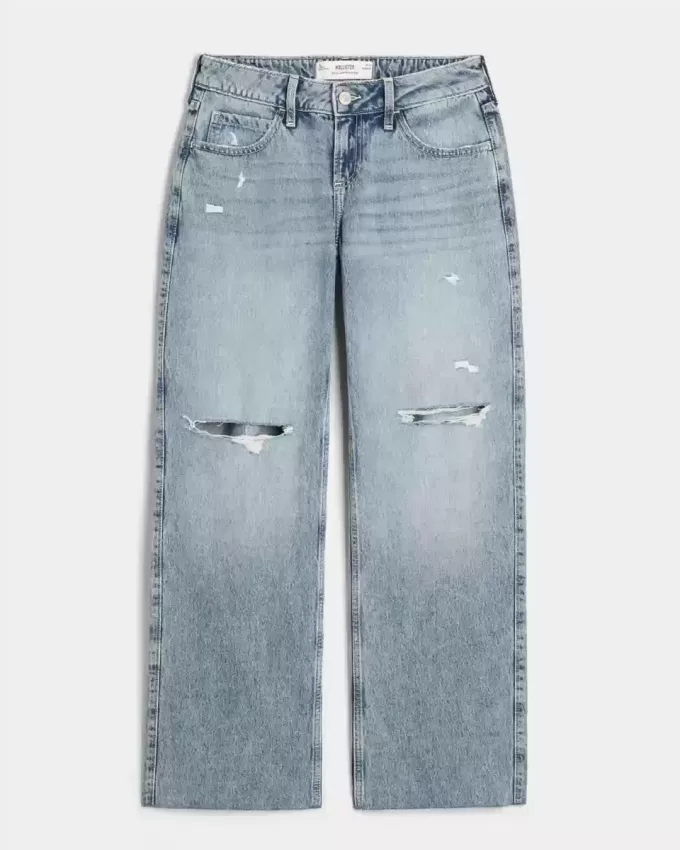 Kurviga låg-Rise Ripped Medium Wash Baggy Jeans Kurviga låg-Rise Ripped Medium Wash Baggy Jeans