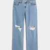 Kurviga Låg-Rise Ripped Medium Wash Relaxed Straight Jeans Kurviga Låg-Rise Ripped Medium Wash Relaxed Straight Jeans