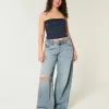 Kurviga Låg-Rise Ripped Medium Wash Super Baggy Jeans