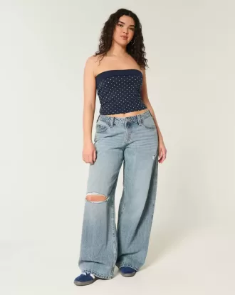 Kurviga Låg-Rise Ripped Medium Wash Super Baggy Jeans