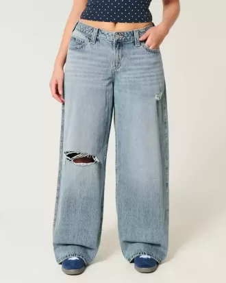 Kurviga Låg-Rise Ripped Medium Wash Super Baggy Jeans