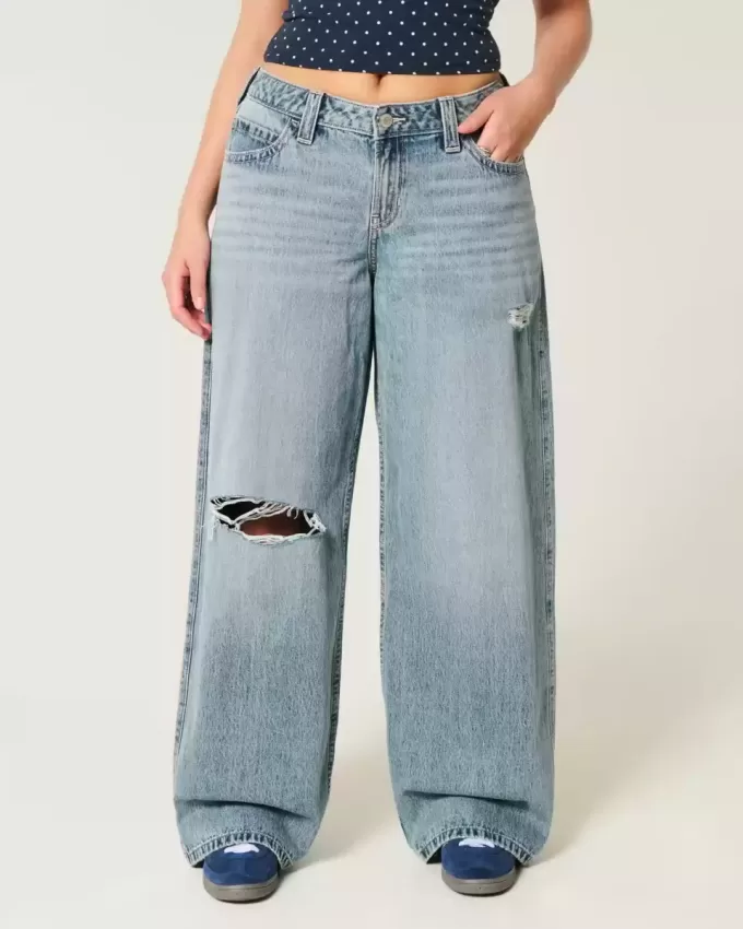 Kurviga Låg-Rise Ripped Medium Wash Super Baggy Jeans