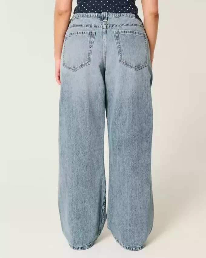 Kurviga Låg-Rise Ripped Medium Wash Super Baggy Jeans