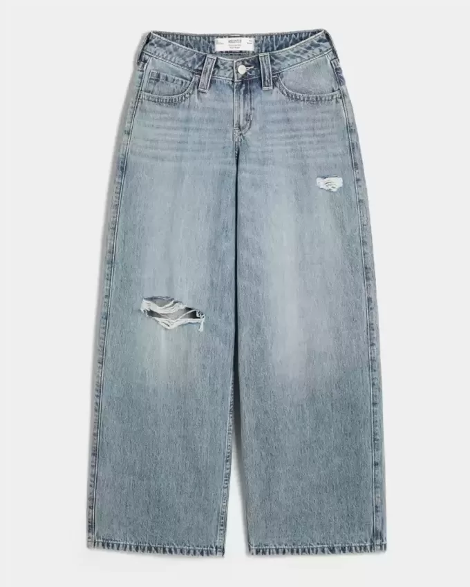 Kurviga Låg-Rise Ripped Medium Wash Super Baggy Jeans
