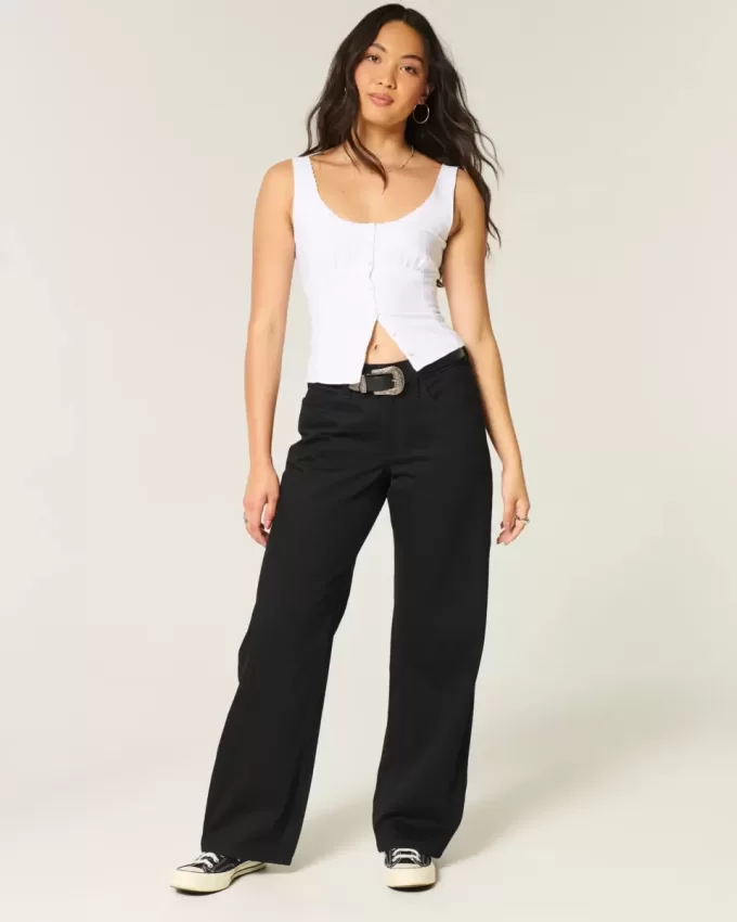 Kurviga låga svarta baggy jeans