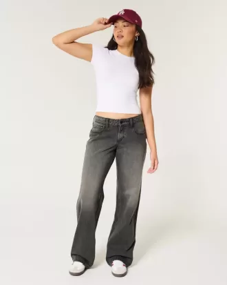 Kurviga låga tvättade svarta baggy jeans