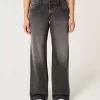 Kurviga låga tvättade svarta baggy jeans