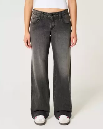 Kurviga låga tvättade svarta baggy jeans