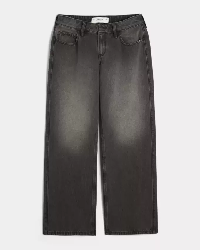 Kurviga låga tvättade svarta baggy jeans
