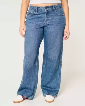 Kurviga mid-Rise Medium Wash Baggy Jeans