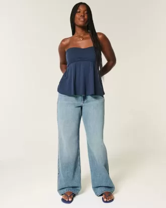 Kurviga väska jeans i hög uppbyggnad