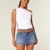 Kurvlig låg-Rise broderad rosett Denim Mini Skort Kurvlig låg-Rise broderad rosett Denim Mini Skort