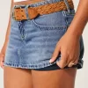 Kurvlig låg-Rise broderad rosett Denim Mini Skort Kurvlig låg-Rise broderad rosett Denim Mini Skort