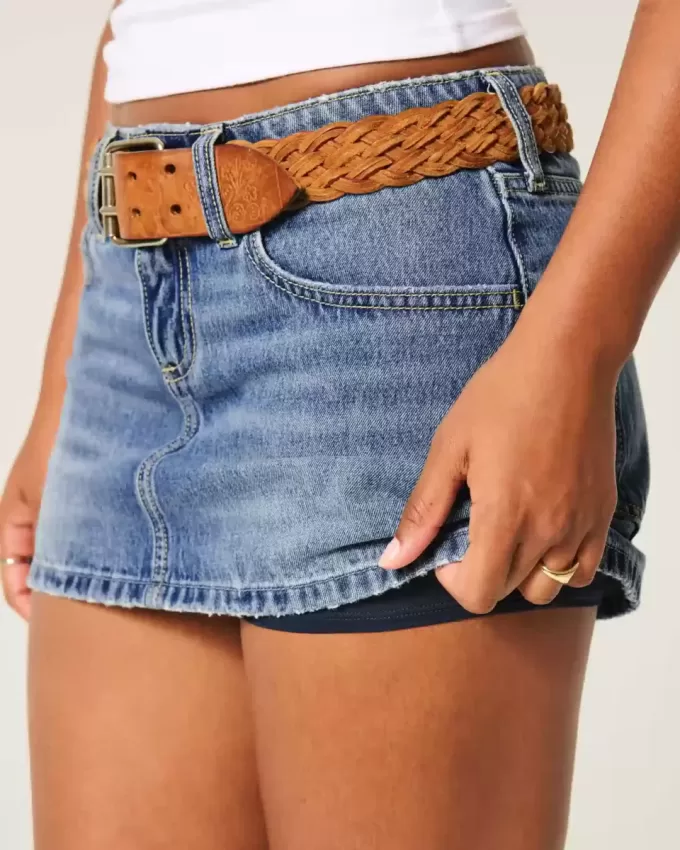 Kurvlig låg-Rise broderad rosett Denim Mini Skort Kurvlig låg-Rise broderad rosett Denim Mini Skort