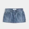 Kurvlig låg-Rise broderad rosett Denim Mini Skort Kurvlig låg-Rise broderad rosett Denim Mini Skort