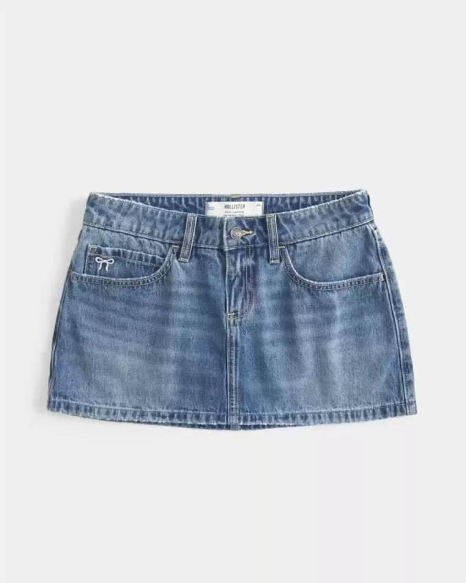 Kurvlig låg-Rise broderad rosett Denim Mini Skort Kurvlig låg-Rise broderad rosett Denim Mini Skort