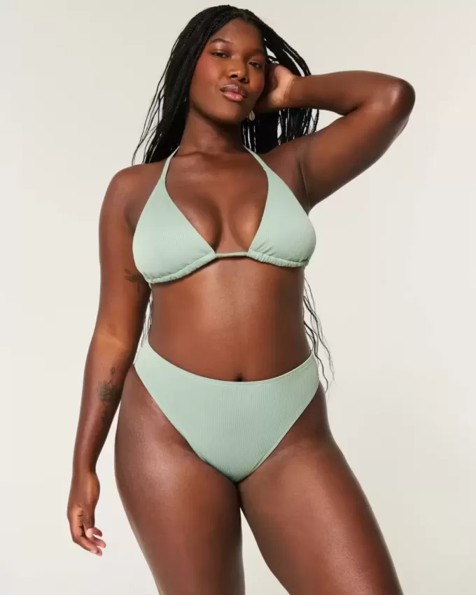 Kurvlig ribbad med hög midja och hög midja Fräck bikinibotten