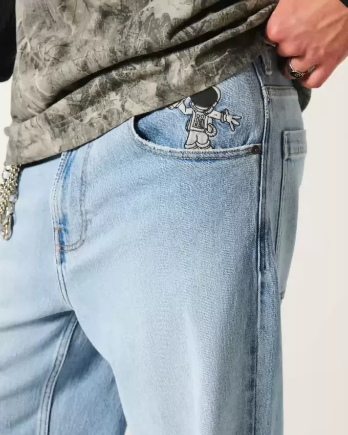 Light Wash Astronaut Graphic Super Baggy Jeans Light Wash Astronaut Graphic Super Baggy Jeans