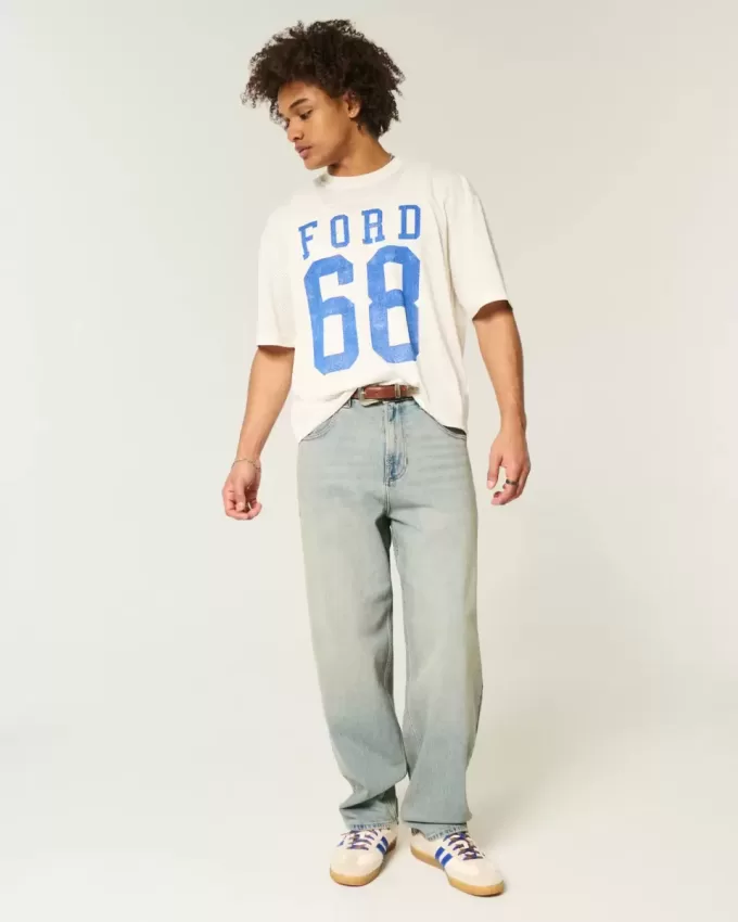Light Wash Broderade Tärningar Skater Baggy Jeans Light Wash Broderade Tärningar Skater Baggy Jeans