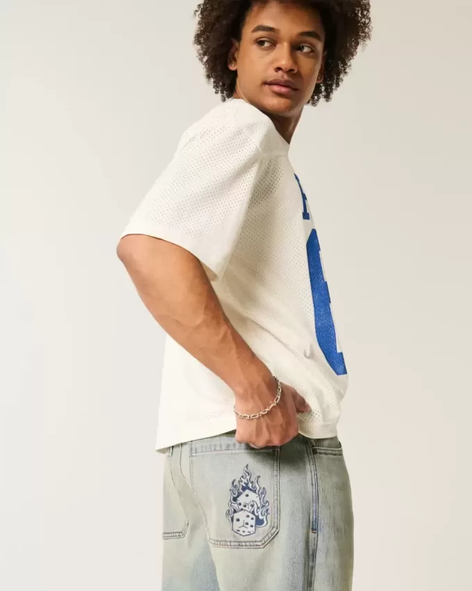 Light Wash Broderade Tärningar Skater Baggy Jeans Light Wash Broderade Tärningar Skater Baggy Jeans