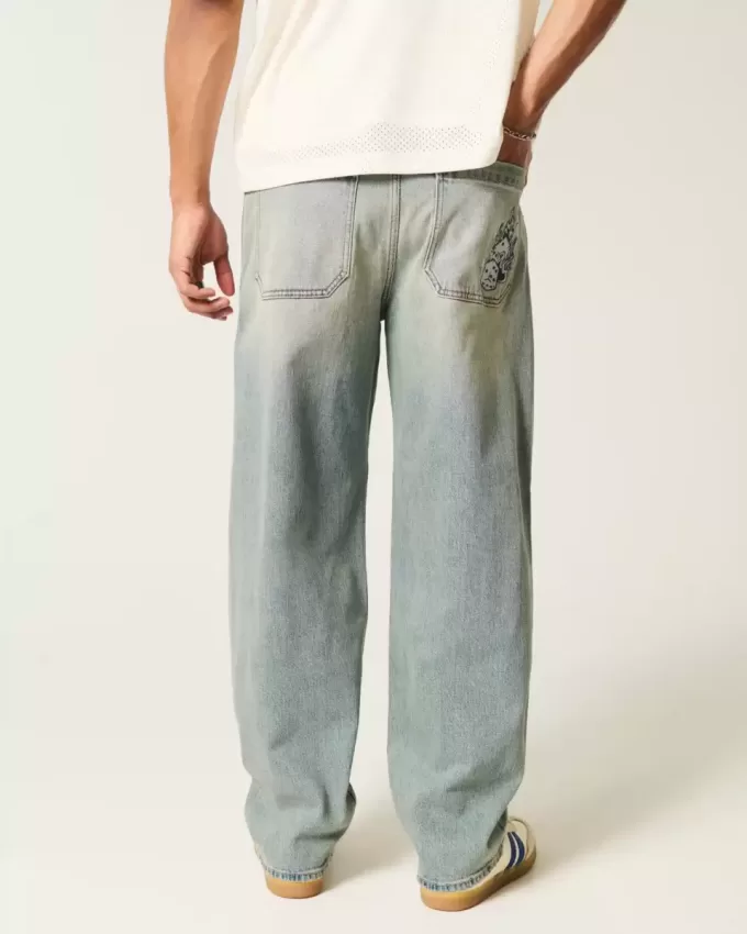 Light Wash Broderade Tärningar Skater Baggy Jeans Light Wash Broderade Tärningar Skater Baggy Jeans
