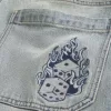 Light Wash Broderade Tärningar Skater Baggy Jeans Light Wash Broderade Tärningar Skater Baggy Jeans