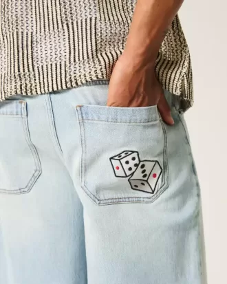 Light Wash Dice Graphic Super Baggy jeansshorts