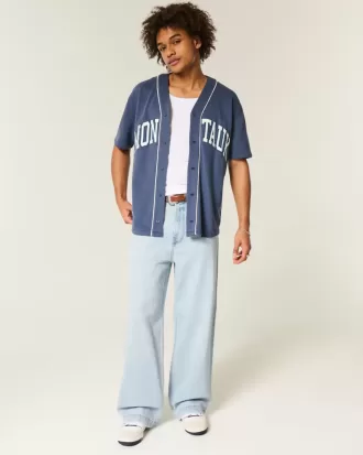 Light Wash New York Graphic Super Baggy Jeans