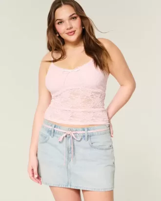 Light Wash Skosnöre Denim Mini Skort
