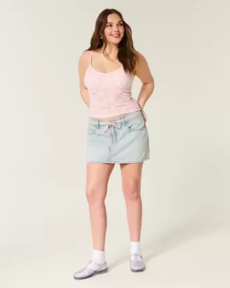 Light Wash Skosnöre Denim Mini Skort