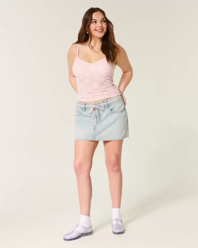 Light Wash Skosnöre Denim Mini Skort Light Wash Skosnöre Denim Mini Skort