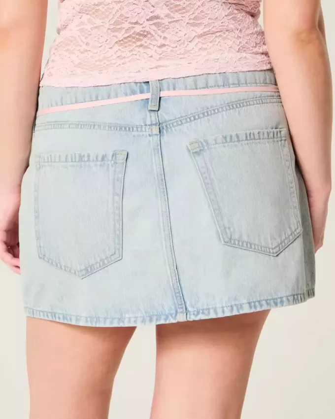 Light Wash Skosnöre Denim Mini Skort Light Wash Skosnöre Denim Mini Skort
